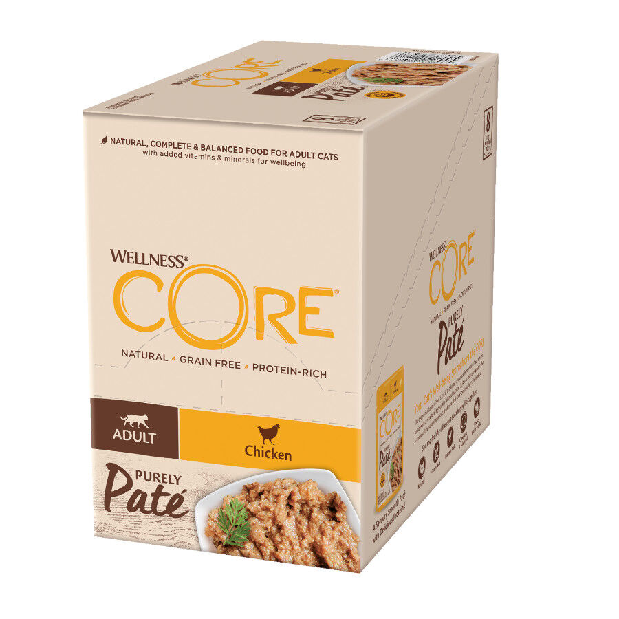 24 saquetas x 85 g Wellness Core Adult Purely Frango em Pat&ecirc; Saqueta para gatos Pack poupan&ccedil;a!, , large Imagem n&uacute;mero 1
