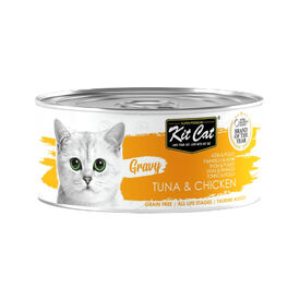 Kit Cat Comida h&uacute;mida de atum e frango em lata para gatos