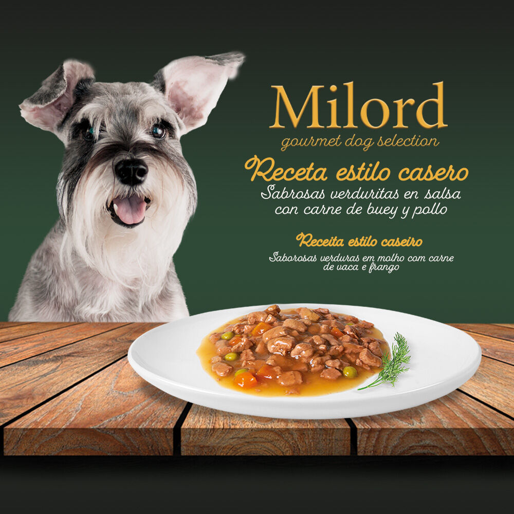 4 saquetas x 100 g Milord Adult Carne e Vegetais Saqueta em molho para c&atilde;es, , large Imagem n&uacute;mero 2