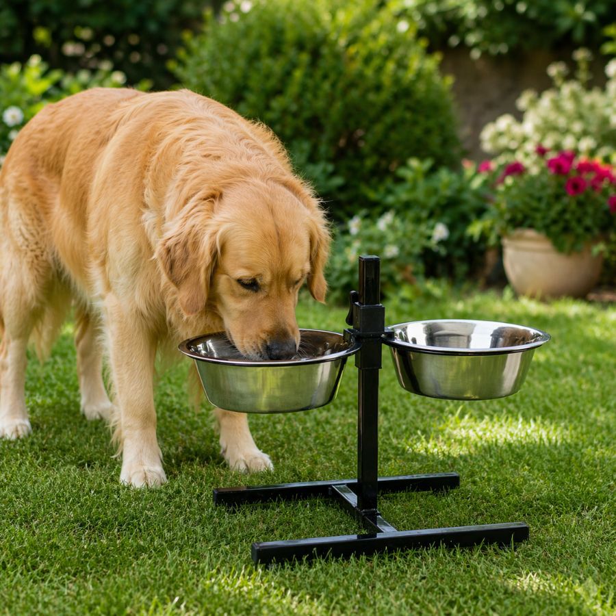Leeby Comedouro Duplo Ajust&aacute;vel em A&ccedil;o Inoxid&aacute;vel para c&atilde;es, , large Imagem n&uacute;mero 1