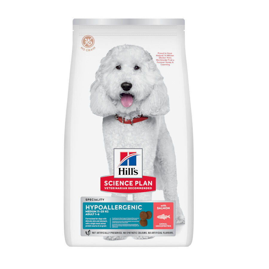 Hill's Science Plan Adult Medium Hypoallergenic Salm&atilde;o ra&ccedil;&atilde;o para c&atilde;es, , large Imagem n&uacute;mero 1