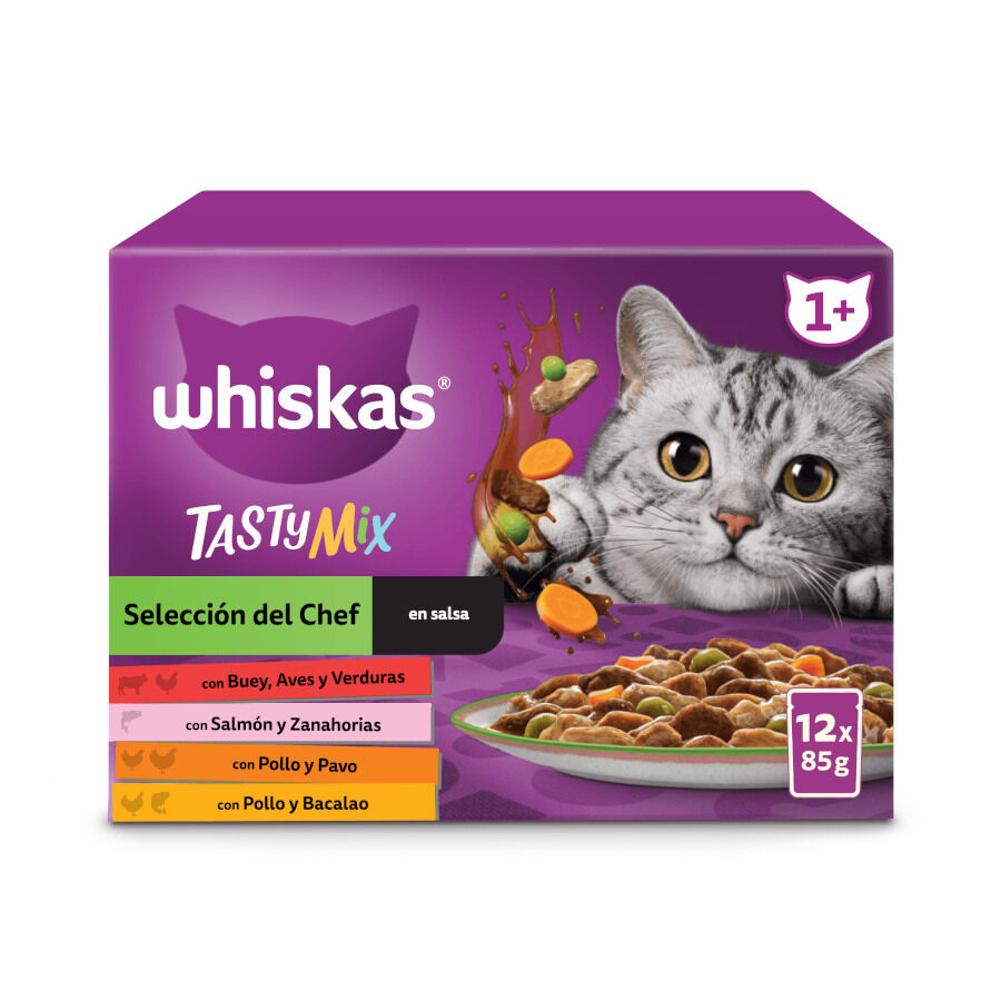 12 saquetas x 85 g Whiskas Tasty Mix Sele&ccedil;&atilde;o do Chef Pat&ecirc; em molho saquetas para gatos, , large Imagem n&uacute;mero 1