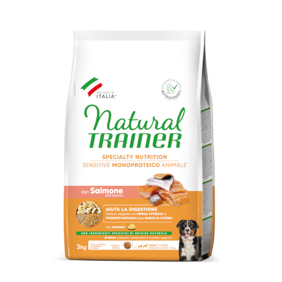 Natural Trainer Adult MediumeMaxi Sensitive Salm&atilde;o ra&ccedil;&atilde;o para c&atilde;es, , large Imagem n&uacute;mero 1
