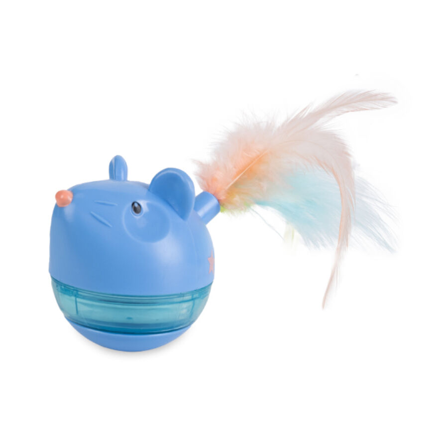 Catstages Hunt n&rsquo; Swat Treat Trumbler Rato interativo com penas para gatos, , large Imagem n&uacute;mero 1