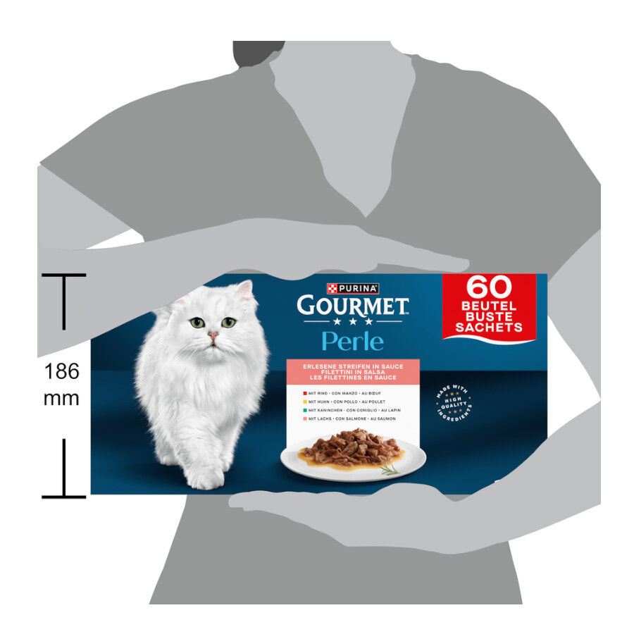 60 uds. de 85 g Gourmet Perle Alimento h&uacute;mido de coelho, vaca, frango e salm&atilde;o  em saquetas para gatos, , large Imagem n&uacute;mero 3