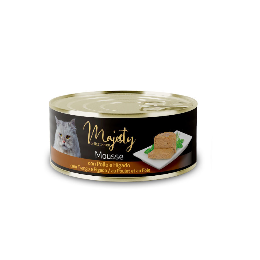 85 g Majesty Adult Mousse de Frango e F&iacute;gado lata para gatos, , large Imagem n&uacute;mero 1