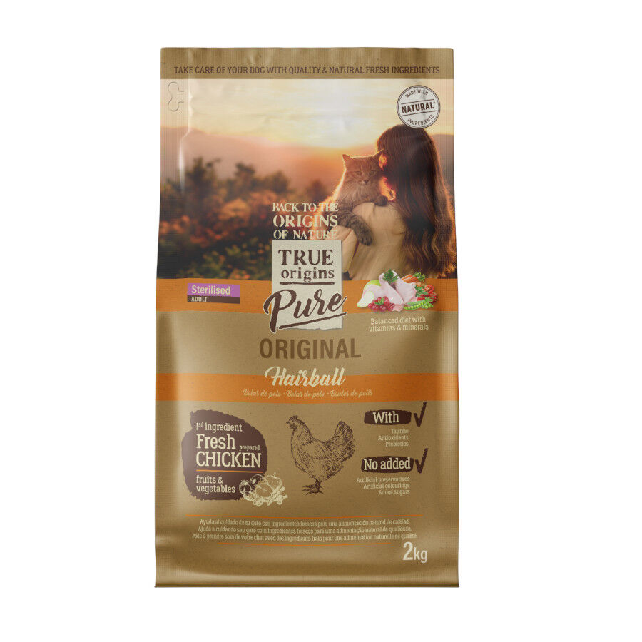 2 kg Ra&ccedil;&atilde;o para gatos True Origins Pure Adult esterilizada Hairball, , large Imagem n&uacute;mero 1