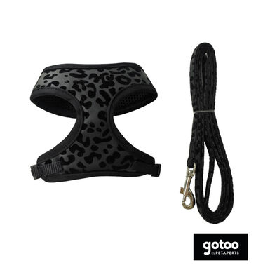 Gotoo Coleira e Peitoral Estampado Animal Preto para Gatos