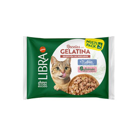 Libra Comida h&uacute;mida de salm&atilde;o e atum em gelatina em saquetas para gatos