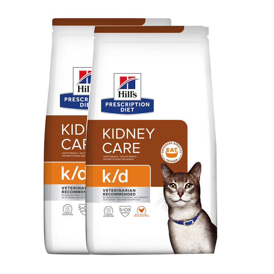 2 x 8 kg Hill's Prescription Diet Kidney Care k/d Frango ra&ccedil;&atilde;o para gatos Pack poupan&ccedil;a!, , large Imagem n&uacute;mero 1