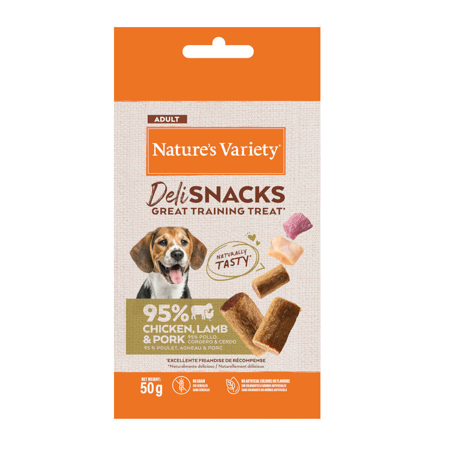 50 g Nature's Variety Bocaditos Deli Snacks Adult ,Frango,  Cordeiro e Porco para c&atilde;es, , large Imagem n&uacute;mero 1