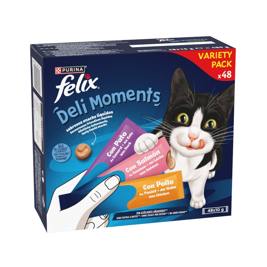 48 saquetas x 10 g Felix Deli Moments Snack l&iacute;quido para gatos - Multipack, , large Imagem n&uacute;mero 1