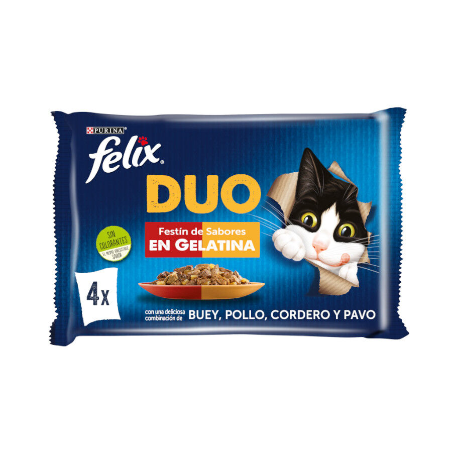 4 saquetas x 85 g Felix Fantastic Duo Carne em Gelatina saqueta, , large Imagem n&uacute;mero 1