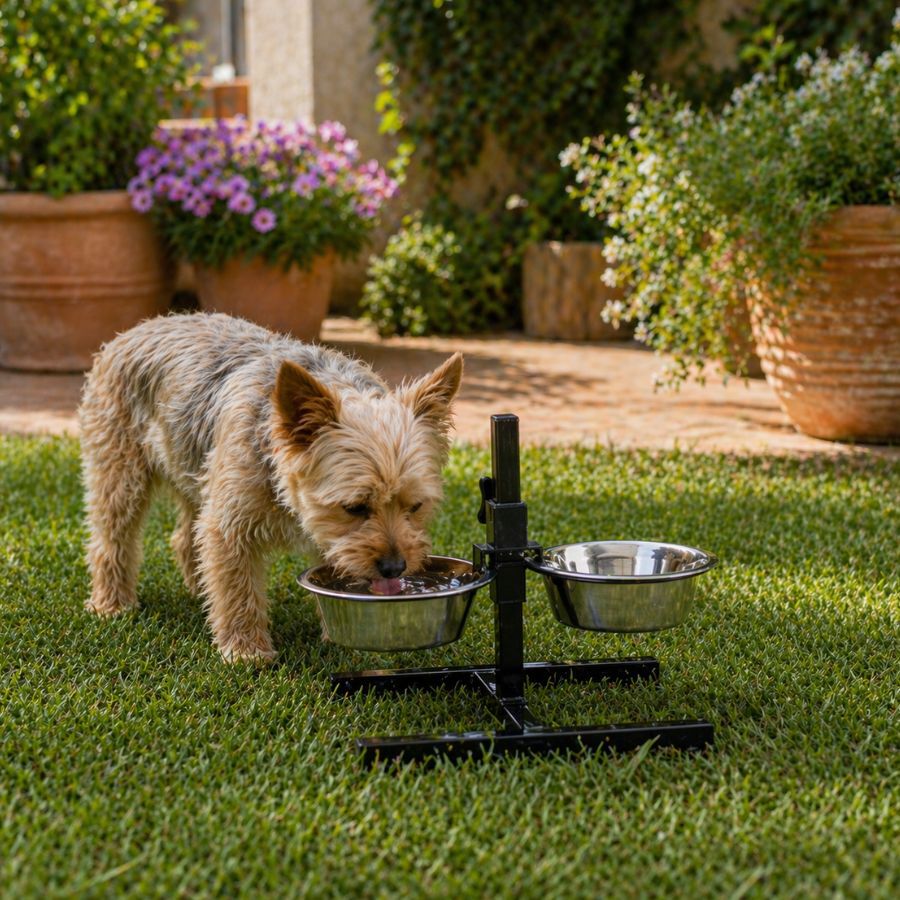 Leeby Comedouro Duplo Ajust&aacute;vel em A&ccedil;o Inoxid&aacute;vel para c&atilde;es, , large Imagem n&uacute;mero 1