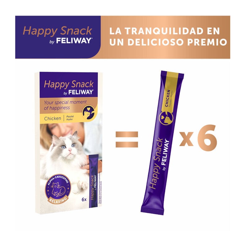 6 saquetas x 10 g Feliway Saquetas Happy Snack Calmante de Frango para gatos,  Imagem número 2 6 saquetas x 10 g Feliway Saquetas Happy Snack Calmante de Frango para gatos, , large Imagem número 2