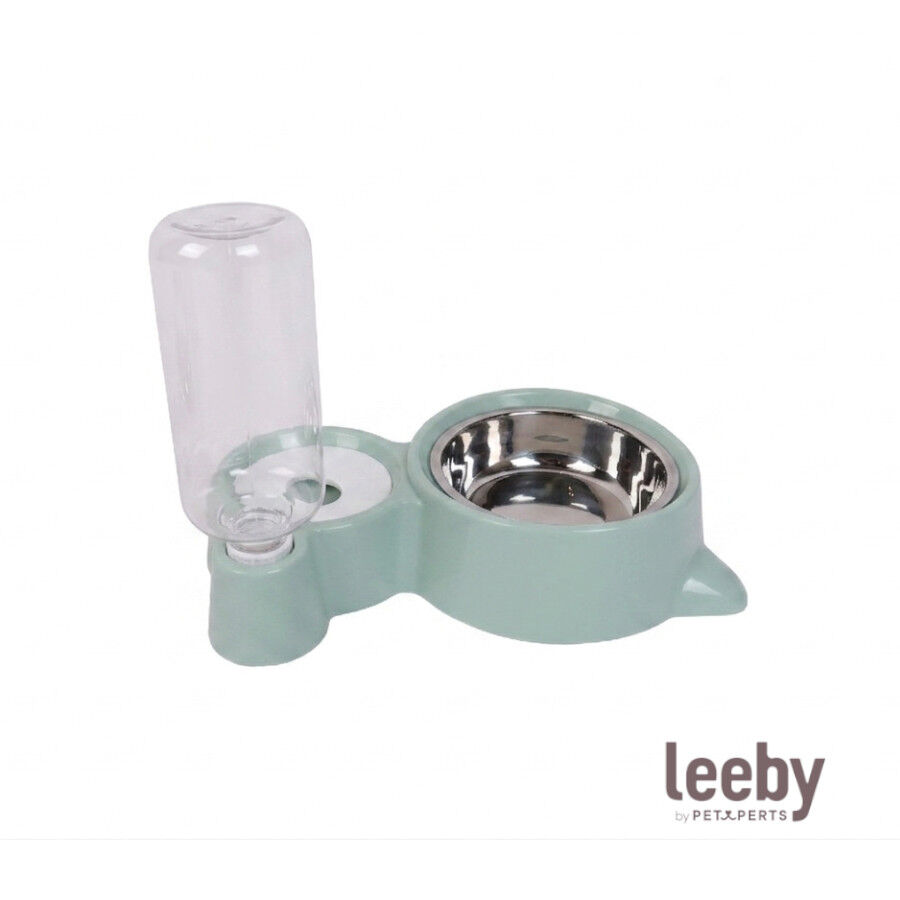 Leeby Comedouro e Dispensador de &Aacute;gua 2 em 1 em A&ccedil;o Inoxid&aacute;vel Verde para gatos, , large Imagem n&uacute;mero 2