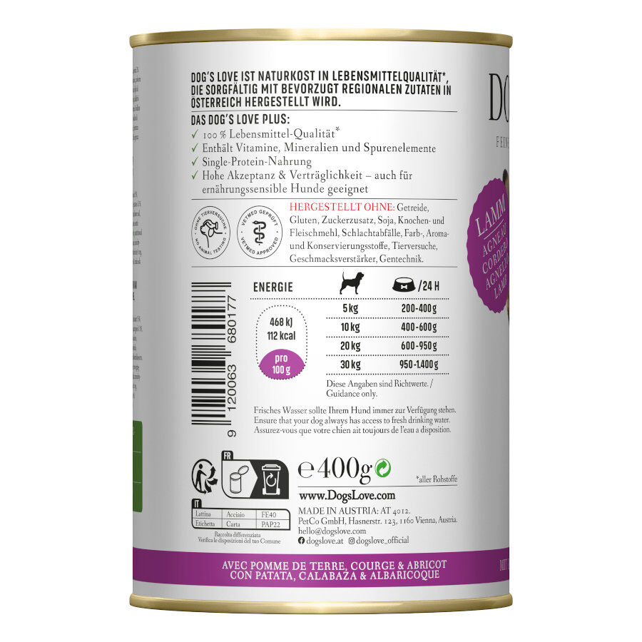 400 g Dog's Love Adulto Borrego em lata para c&atilde;es, , large Imagem n&uacute;mero 2