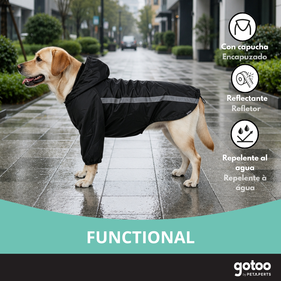 Gotoo Casaco Imperme&aacute;vel Refletor Preto para c&atilde;es, , large Imagem n&uacute;mero 6