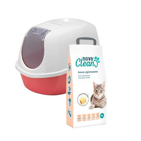 Pack Nova Clean Litter Box Pack Cores sortidas + 10L Areia aglomerante para gatos