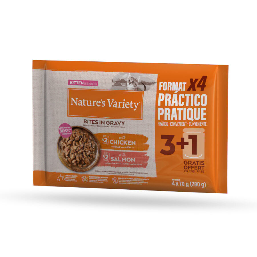 4 saquetas x 70 g Nature&rsquo;s Variety Kitten Alimento h&uacute;mido de frango e salm&atilde;o em saqueta para gatinhos, , large Imagem n&uacute;mero 1