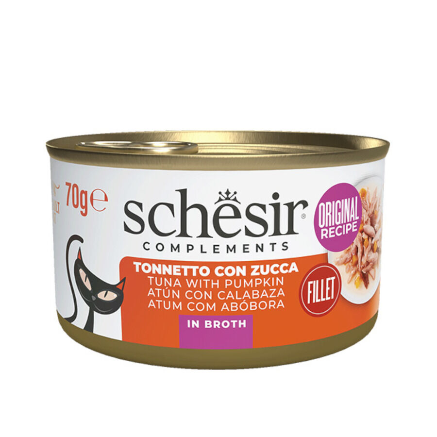 70 g Schesir Bife de Atum com Ab&oacute;bora e Caldo de Peixe lata para gatos, , large Imagem n&uacute;mero 1