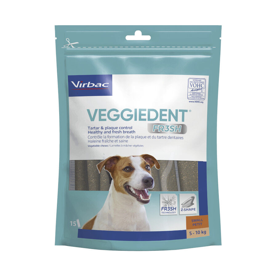 15 sticks Virbac Snacks Dent&aacute;rios Veggiedent Fresh para c&atilde;es de ra&ccedil;a pequena, , large Imagem n&uacute;mero 1