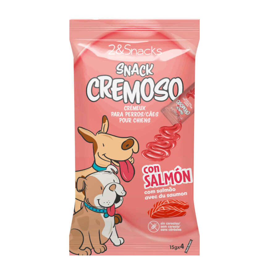 4 saquetas x 15 g 2&Snacks Snacks Cremosos com Salm&atilde;o para c&atilde;es, , large Imagem n&uacute;mero 1