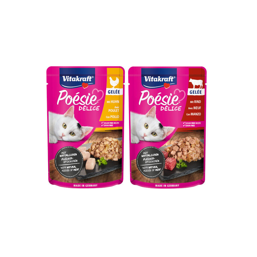 24 saquetas x 85 g Vitakraft Po&eacute;sie Delice plus Frango e Carne em Molho para gatos Pack Poupan&ccedil;a!, , large Imagem n&uacute;mero 2