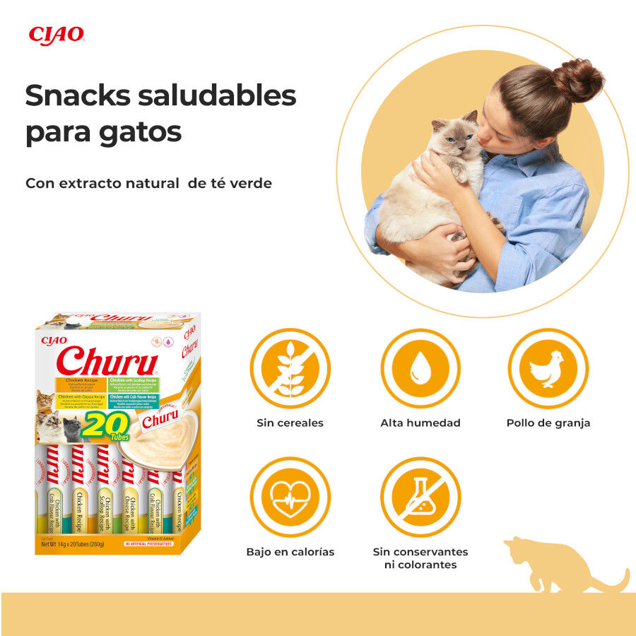 20 saquetas x 14 g Churu Variedades de Frango Snack L&iacute;quido para gatos, , large Imagem n&uacute;mero 2