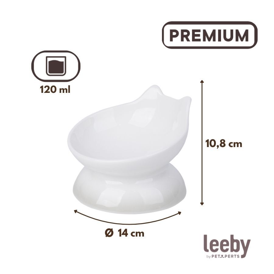Leeby Comedouro Elevado Inclinado de Cer&acirc;mica Branco para gatos, , large Imagem n&uacute;mero 4