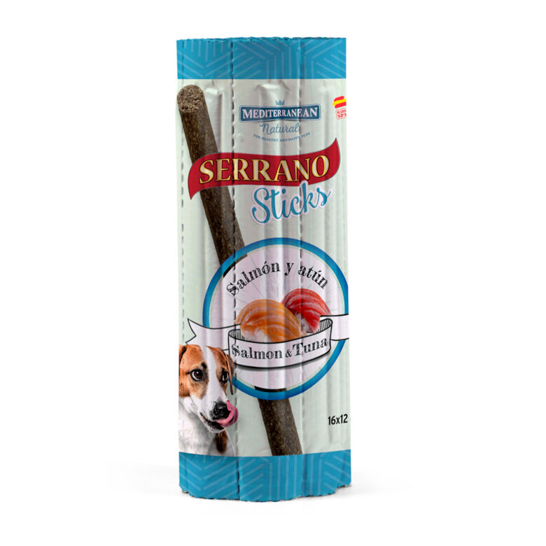 16 sticks Mediterranean Natural Serrano Barrinhas de Salmão e Atum para cães,  Imagem número 1 16 sticks Mediterranean Natural Serrano Barrinhas de Salmão e Atum para cães, , large Imagem número 1