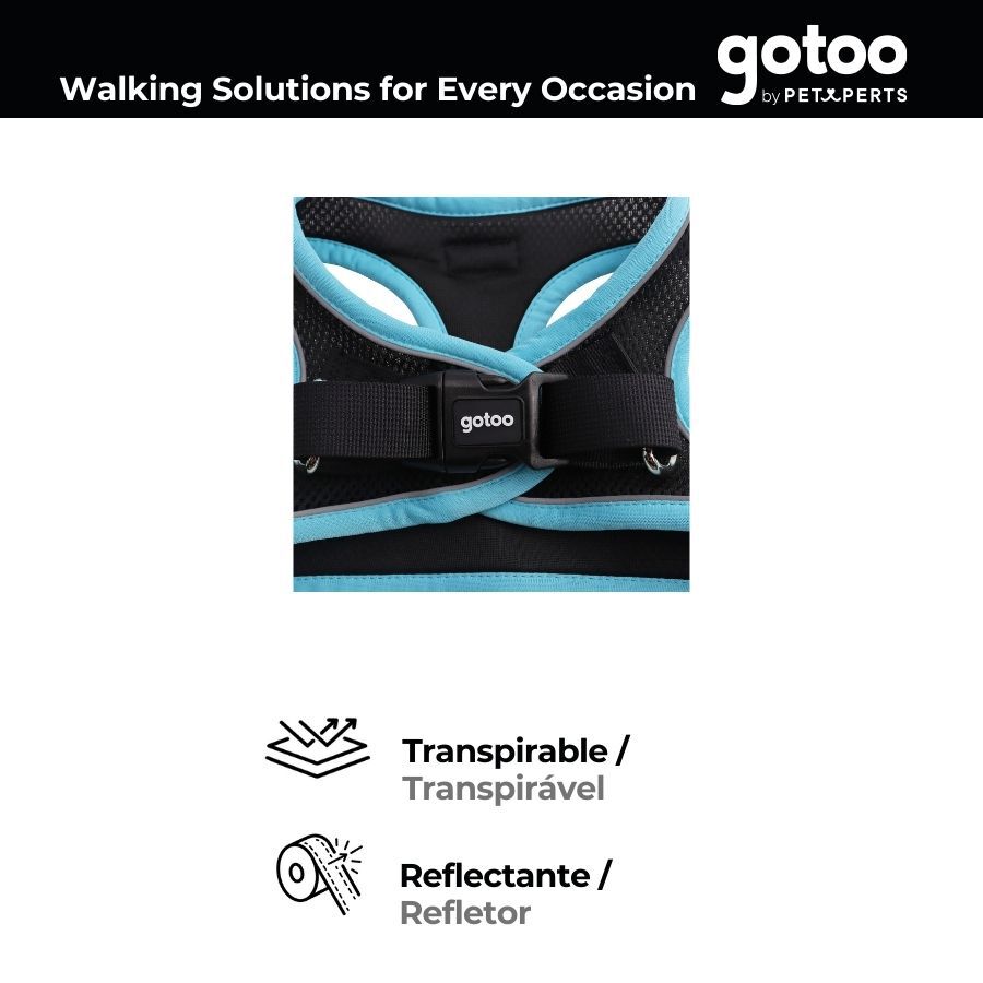 Gotoo Peitoral ajust&aacute;vel de malha turquesa/preto para c&atilde;es, , large Imagem n&uacute;mero 3