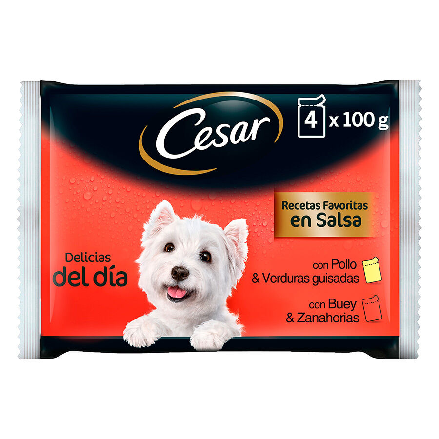 4 saquetas x 100 g Cesar Mix de Carnes em Molho Saquetas para c&atilde;es - Multipack, , large Imagem n&uacute;mero 1