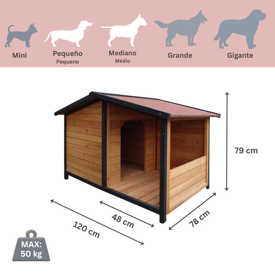 TK-Pet Rocky Casota de Madeira com P&aacute;tio para c&atilde;es, , large Imagem n&uacute;mero 3