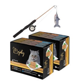 Pack Brinquedo de vara de pesca Flamingo + 24 latas x 85 g Majesty Adult Mousse Mix para gatos