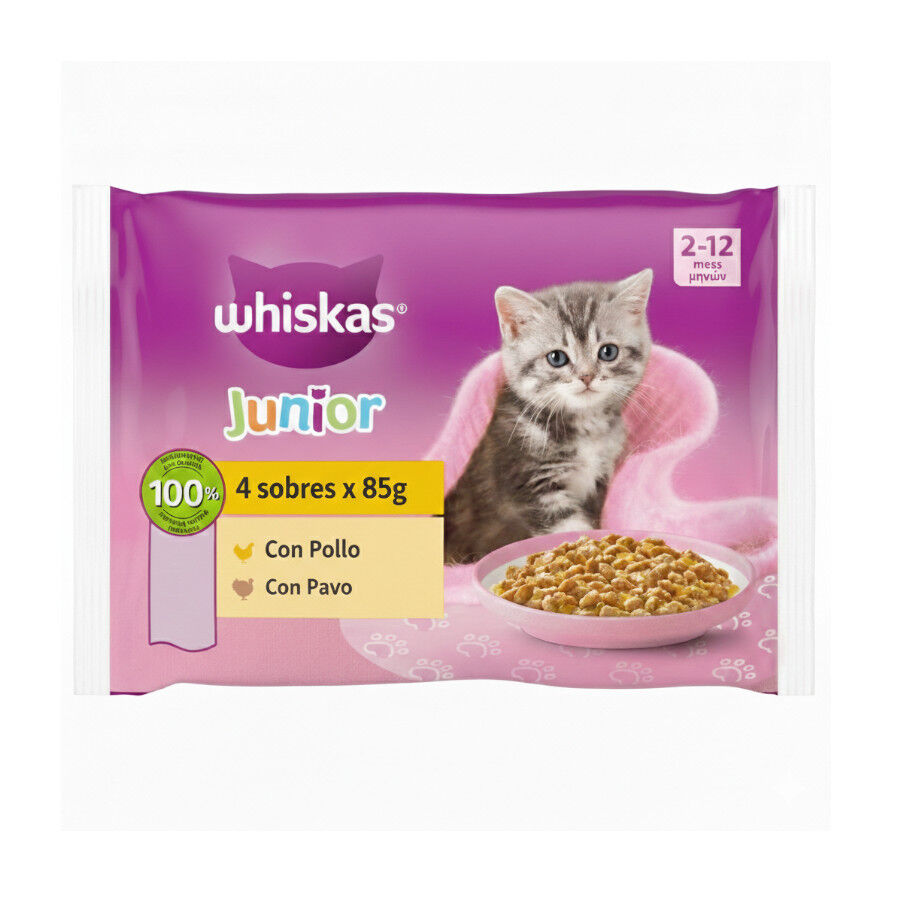 4 saquetas x 85 g Whiskas Casserole Aves Geleia em Saqueta para Gatos J&uacute;nior, , large Imagem n&uacute;mero 1