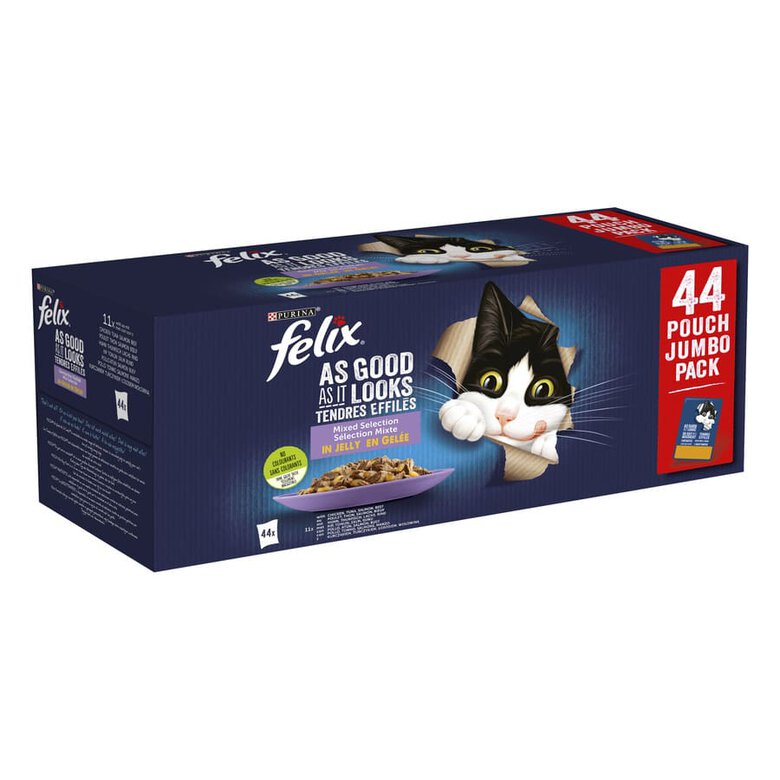 44 saquetas x 85 g Felix Fantastic Seleção de Sabores saquetas em gelatina para gatos - Multipack,  Imagem número 1 44 saquetas x 85 g Felix Fantastic Seleção de Sabores saquetas em gelatina para gatos - Multipack, , large Imagem número 1