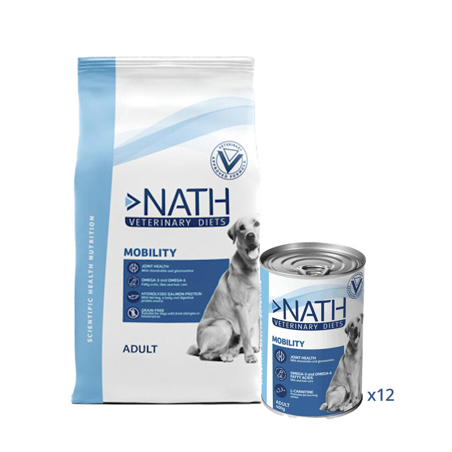 12 kg + 12 latas x 400 g Pack Nath Mobility - ra&ccedil;&atilde;o e comida h&uacute;mida para c&atilde;o Pack poupan&ccedil;a!, , large Imagem n&uacute;mero 1