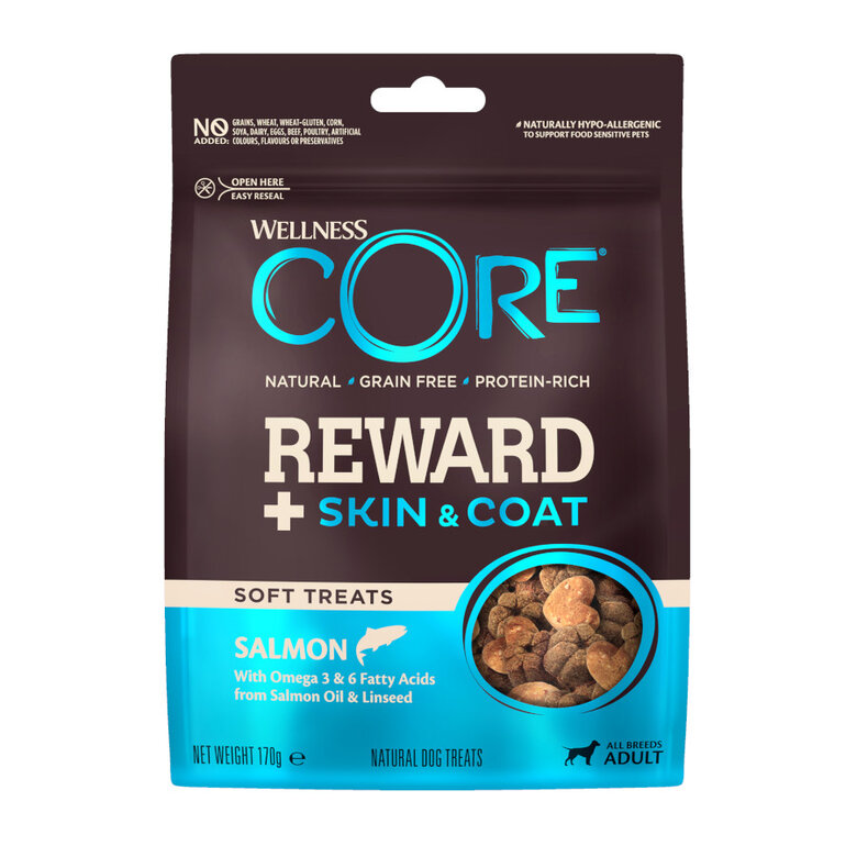 170 g Wellness Core Biscoitos Reward+ SkineCoat salmão para cães,  Imagem número 1 170 g Wellness Core Biscoitos Reward+ SkineCoat salmão para cães, , large Imagem número 1