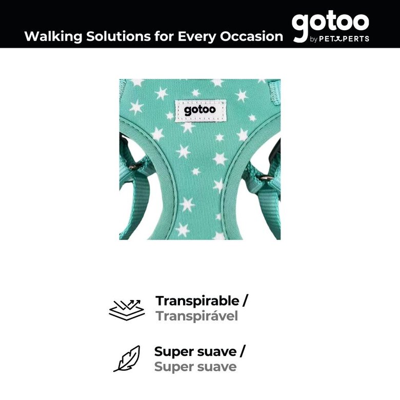Gotoo Peitoral estampado estrelas verde menta para cães,  Imagem número 3 Gotoo Peitoral estampado estrelas verde menta para cães, , large Imagem número 3