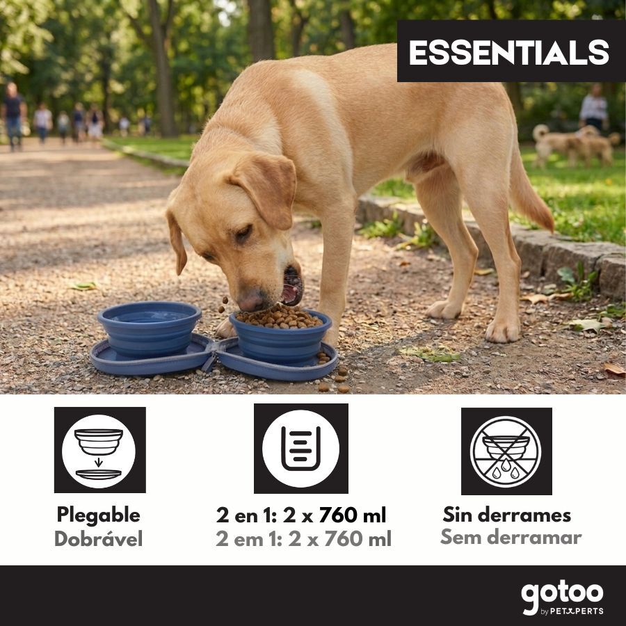 Gotoo Comedouro Port&aacute;til Duplo em Silicone Azul para c&atilde;es, , large Imagem n&uacute;mero 5