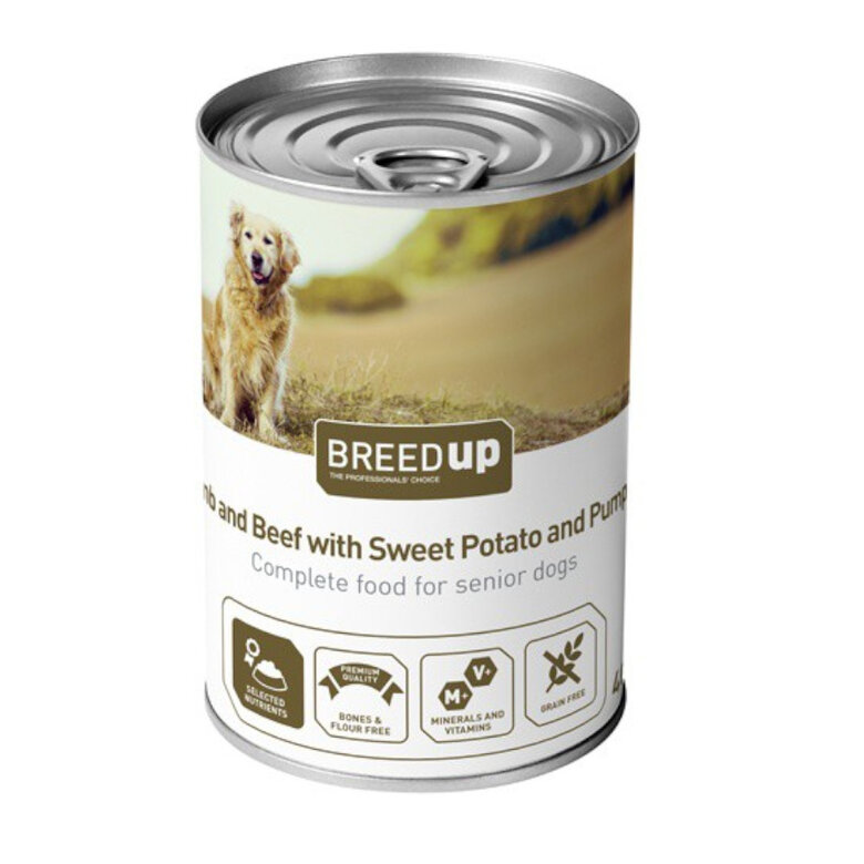 Breed Up Cordeiro e Carne de Bovino com Batata Doce e Abóbora para cães seniores., , large image number null