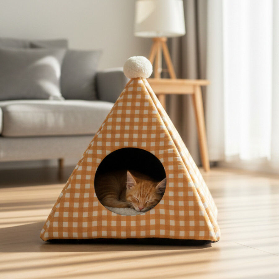 Leeby Cama pir&acirc;mide vichy laranja para gatos, , large Imagem n&uacute;mero 1
