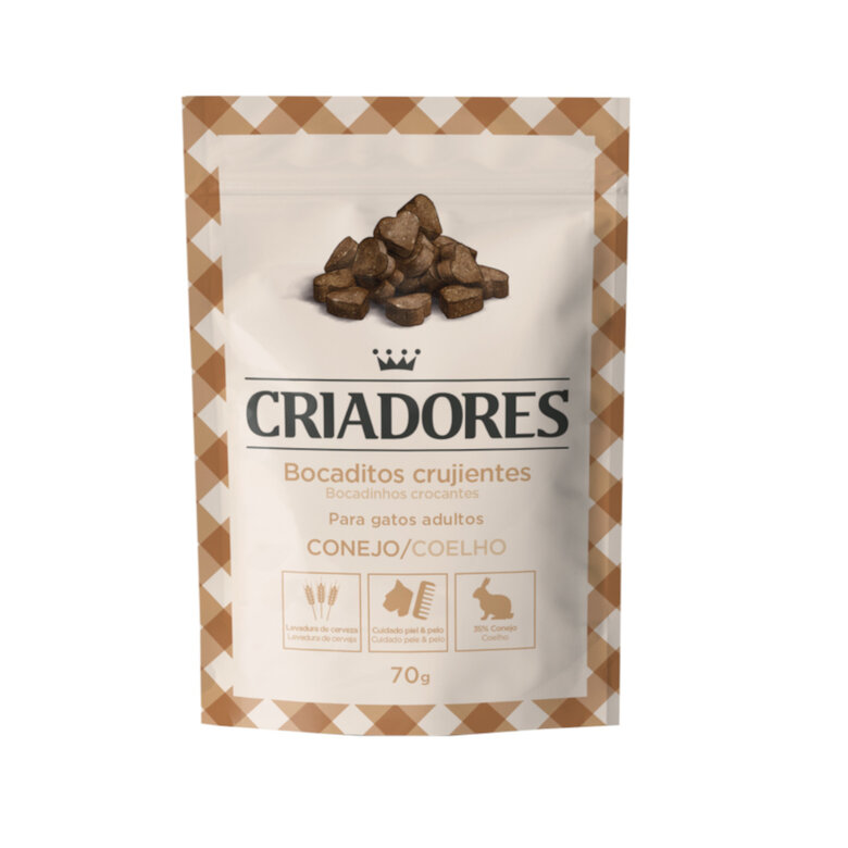 70 g Criadores Snacks Crocantes de Coelho para gatos,  Imagem número 1 70 g Criadores Snacks Crocantes de Coelho para gatos, , large Imagem número 1