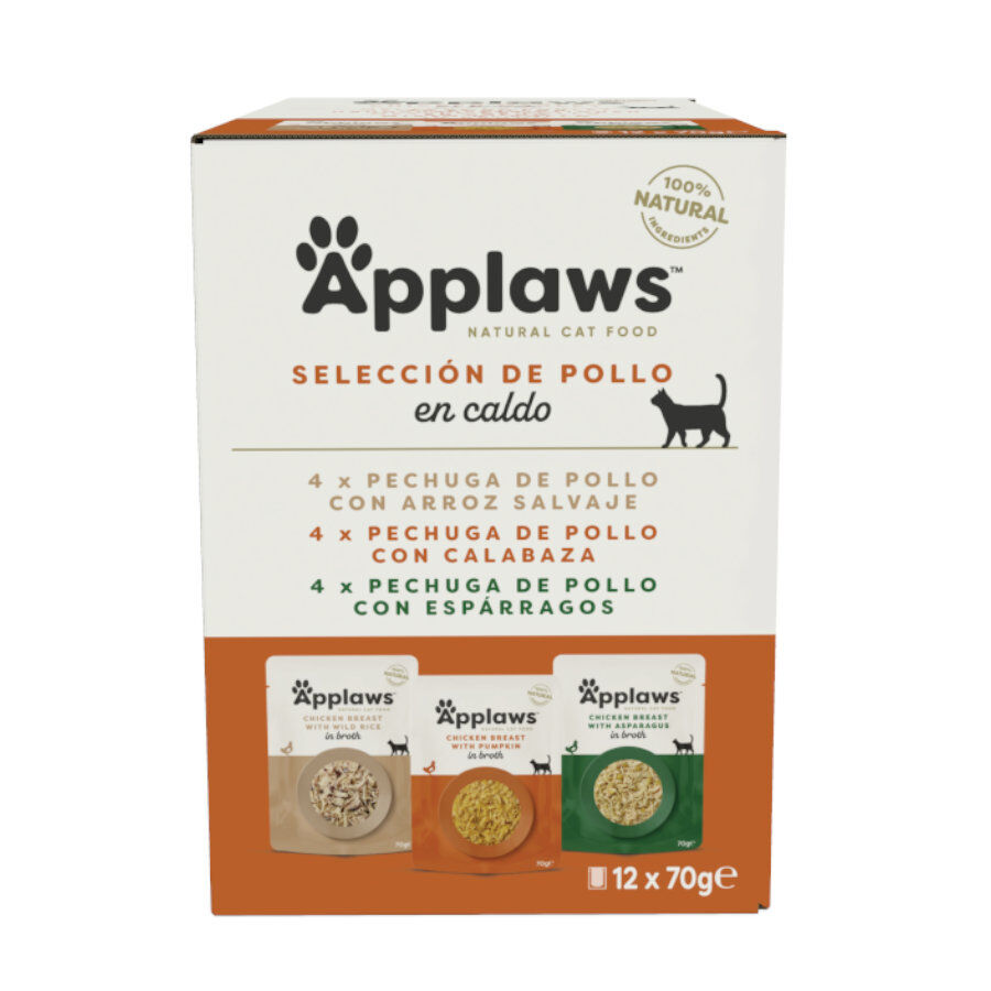 12 saquetas x 70 g Applaws Selection Caldo de Frango saqueta para gatos - Multipack, , large Imagem n&uacute;mero 1