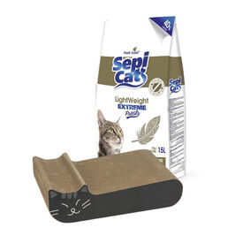 Pack Arranhador Catshion em cores sortidas + areia aglomerante Sepicat 15L para gatos