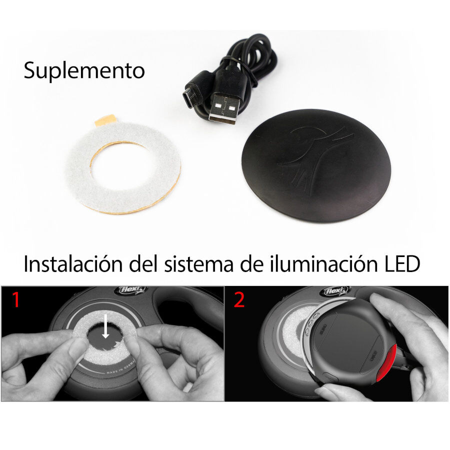 Flexi Lanterna de Luz Led Preta para trelas de c&atilde;es, , large Imagem n&uacute;mero 4