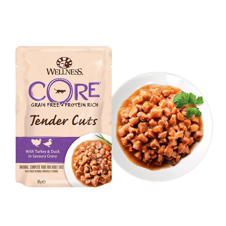 85 g Wellness Core Tender Cuts frango e peru saquetas para gatos,  Imagem número 2  85 g Wellness Core Tender Cuts frango e peru saquetas para gatos, , large Imagem número 2