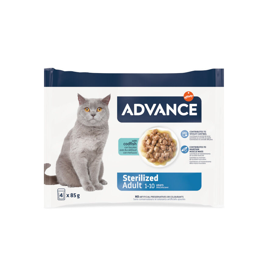 4 saquetas x 85 g Advance Sterilized Adult Bacalhau saquetas para gatos, , large Imagem n&uacute;mero 1