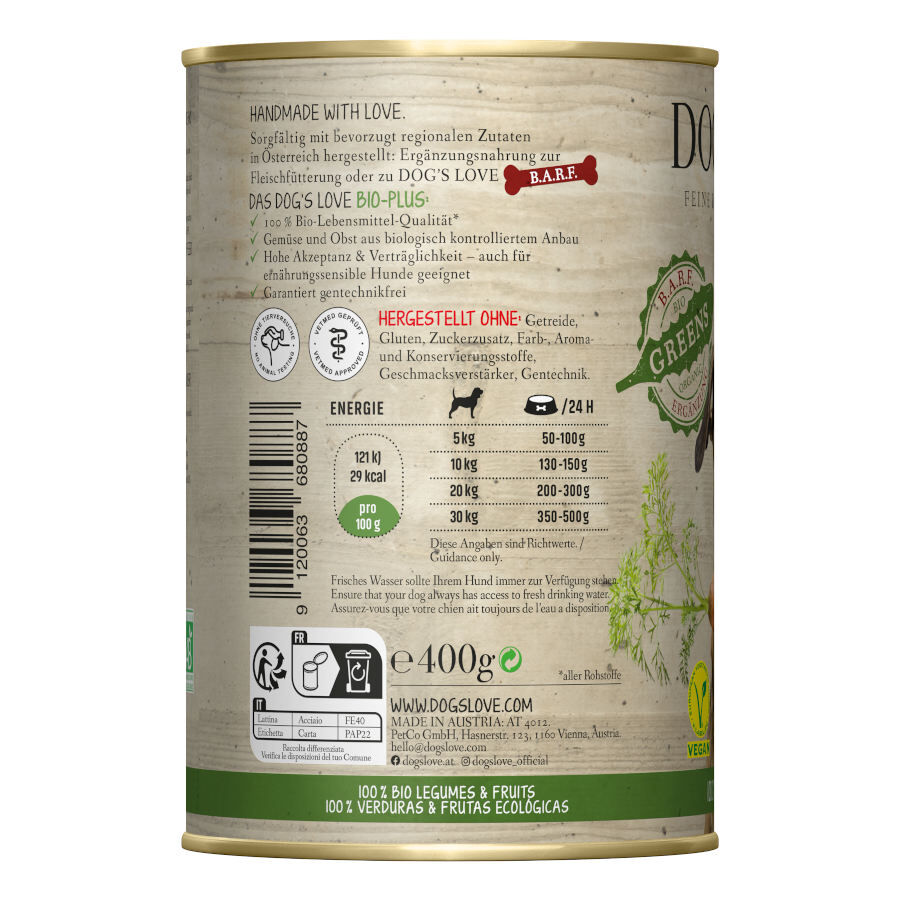 400 g Dog's Love Adulto Bio Greens Vegan lata para c&atilde;es, , large Imagem n&uacute;mero 2